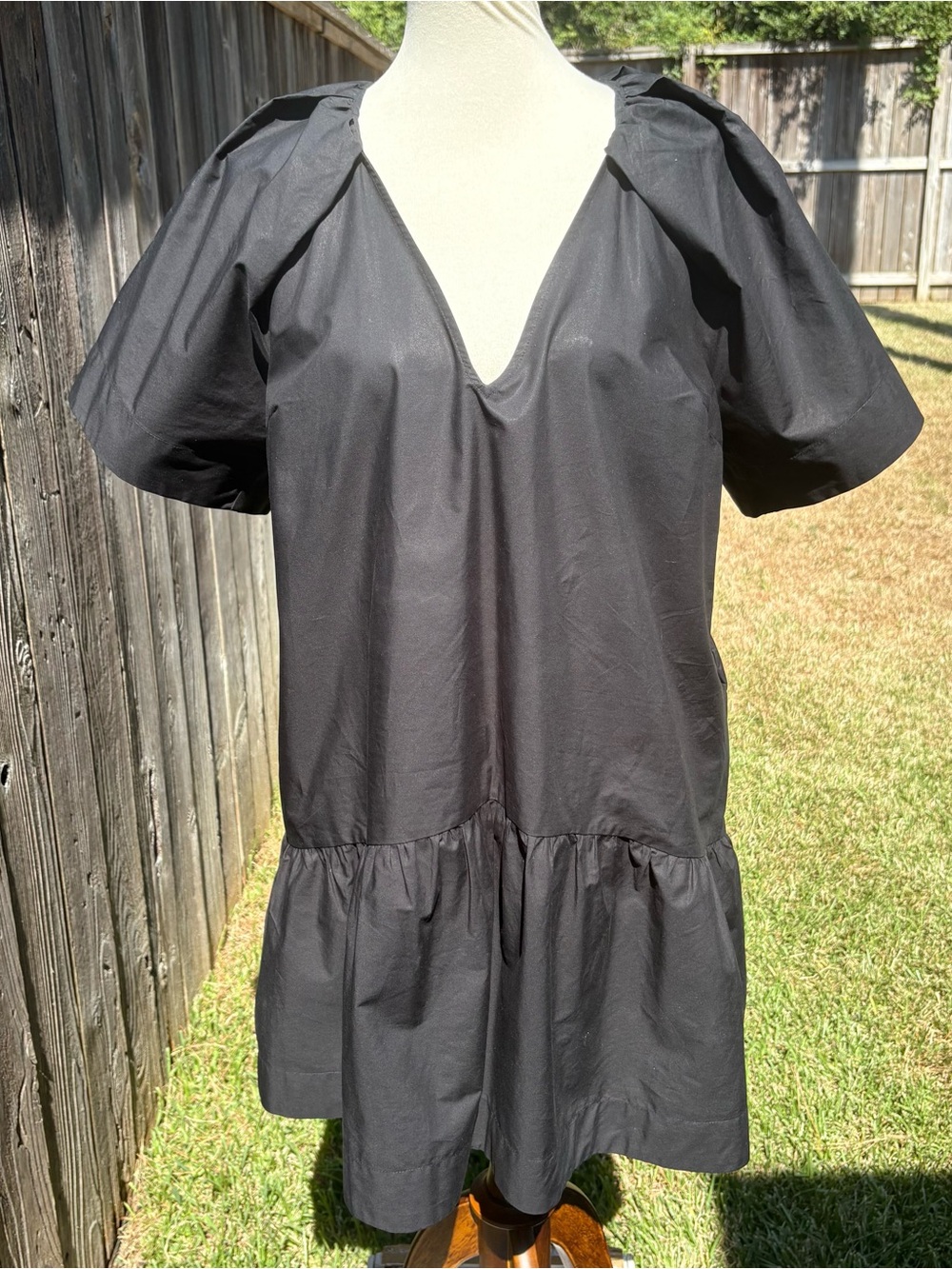 a new day Black V-Neck Puff Sleeve Ruffle Tunic